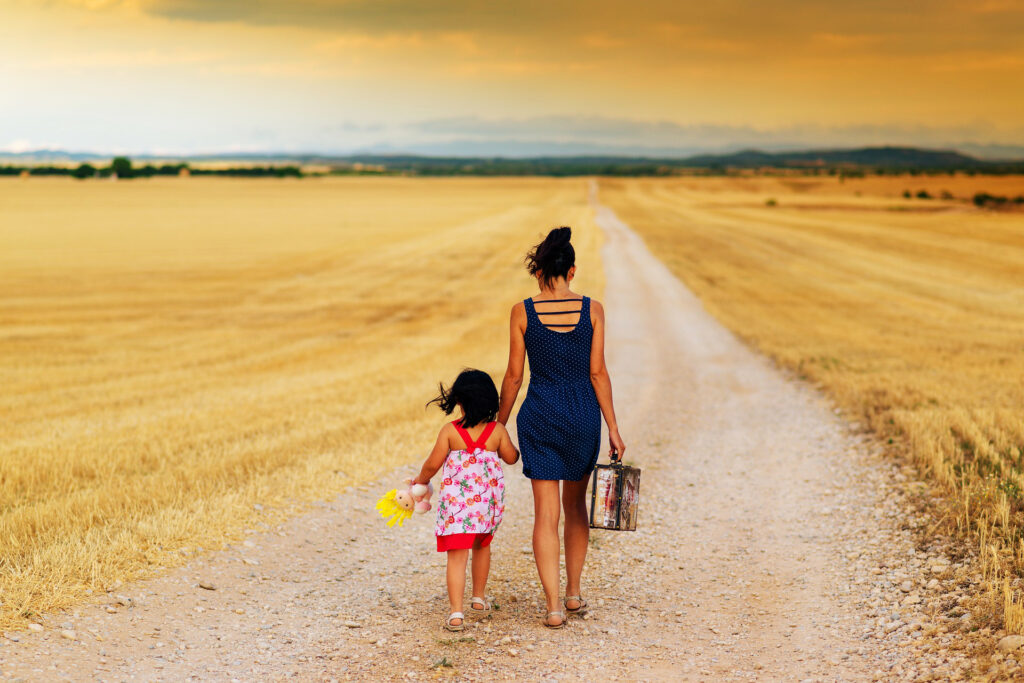 mother and daughter walking